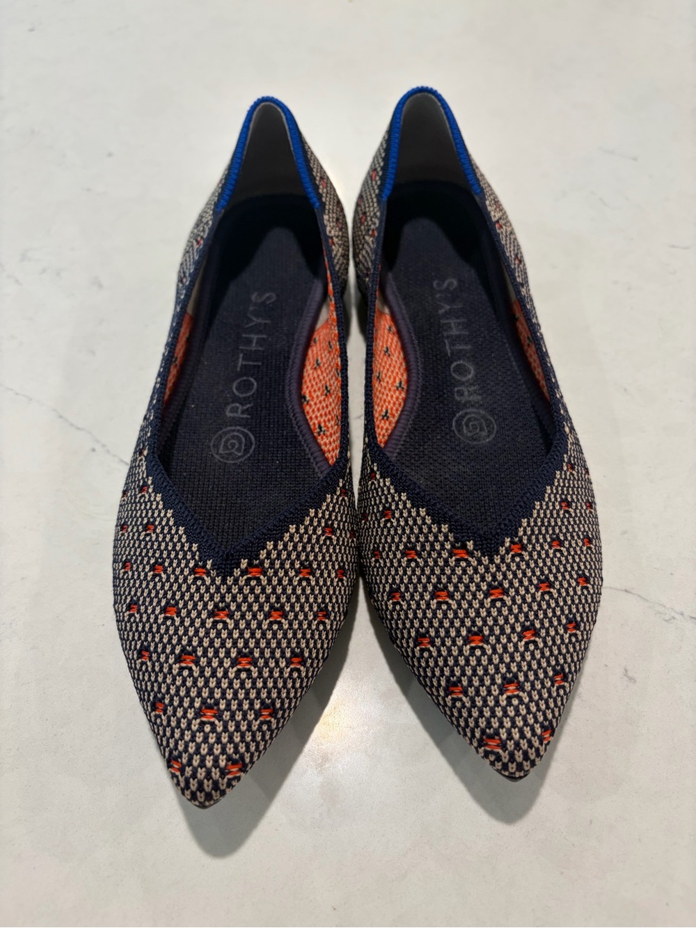Rothy’s The Point Knit Flats Navy Cream Orange Women’s Size 6